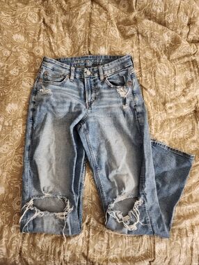 American Eagle Outfitters Light Blue Distressed Curvy Straight Jeans Size 4